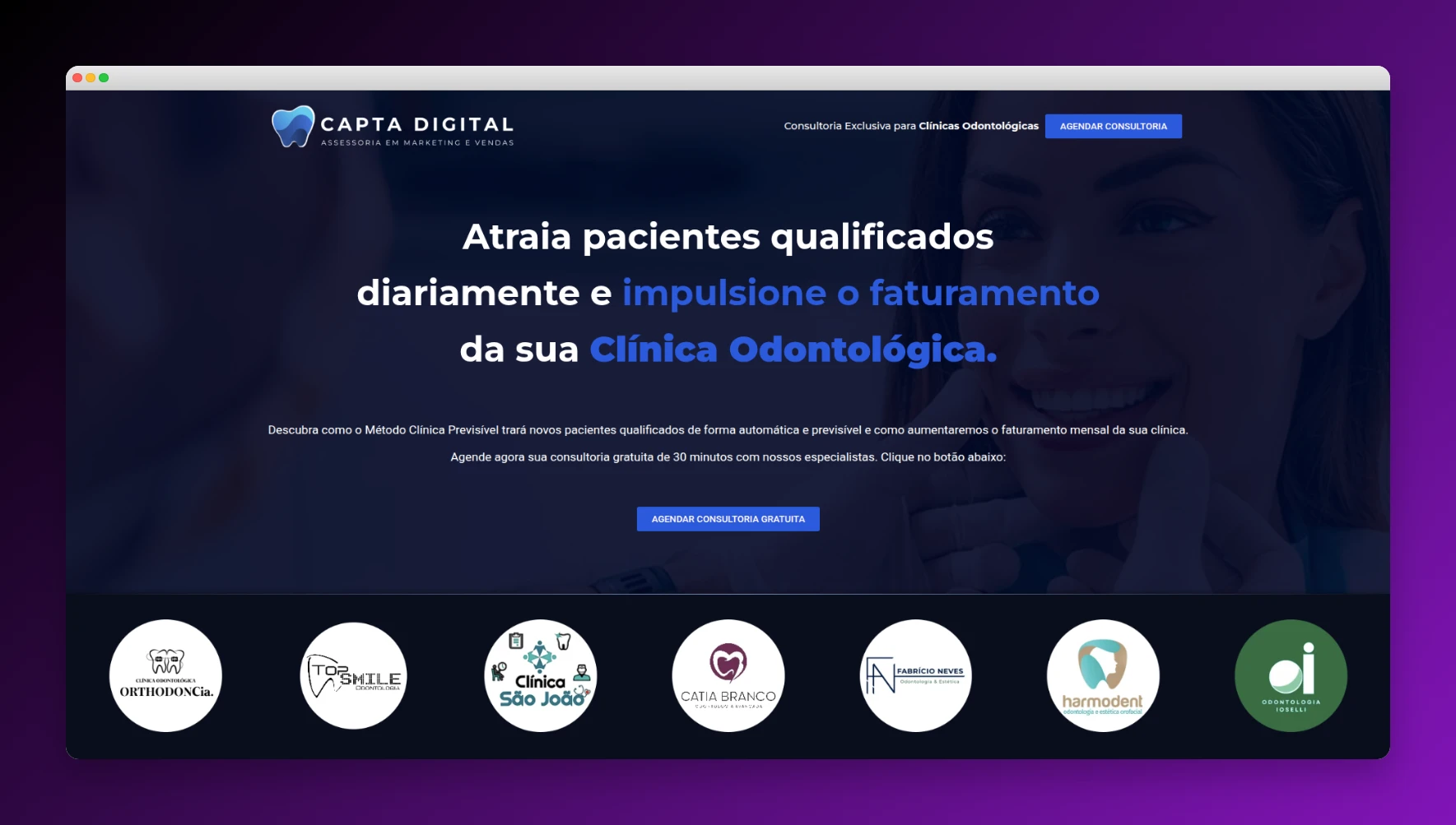 Capta Digital - Site de consultoria de marketing odontológico com design moderno e formulário de contato